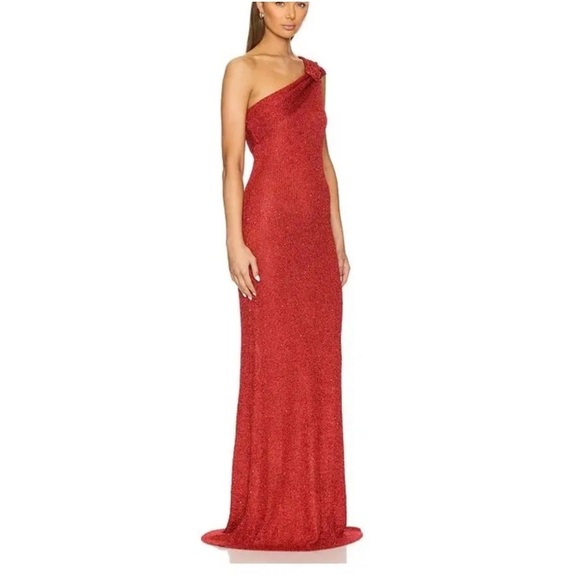 Runaway The Label Silvia Maxi Dress Red knit One-Shoulder gown Revolve NWT XL - Picture 3 of 10